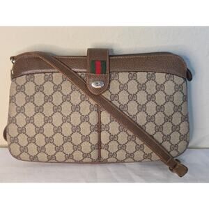 Gucci GG Supreme Web Stripe Crossbody Messenger Bag Ophidia Vintage Leather Trim